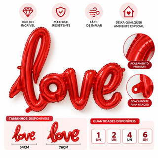 Balão Love Metalizado Vermelho 54cm 76cm Pedido Namoro Casamento Surpresa Aniversário Namorados Casal Kit Decoração
