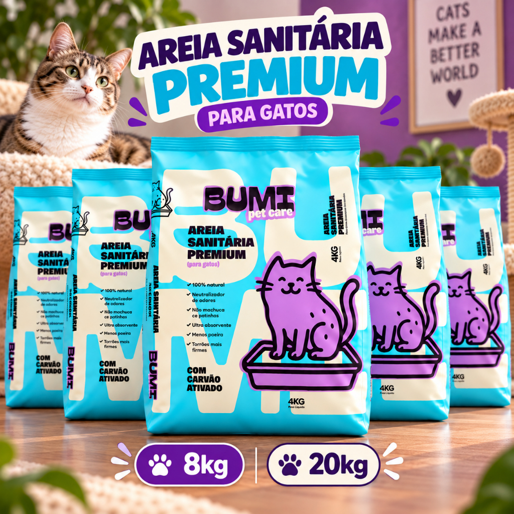 Kit Atacado Areia de Gato Biodegradável com Carvão Ativado Bumi Pet Care
