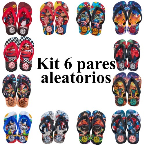 Kit Chinelos Masculino Infantil Menino Personagens Sortidos  Homem Aranha  Capitão America Toy Story Dragon Ball