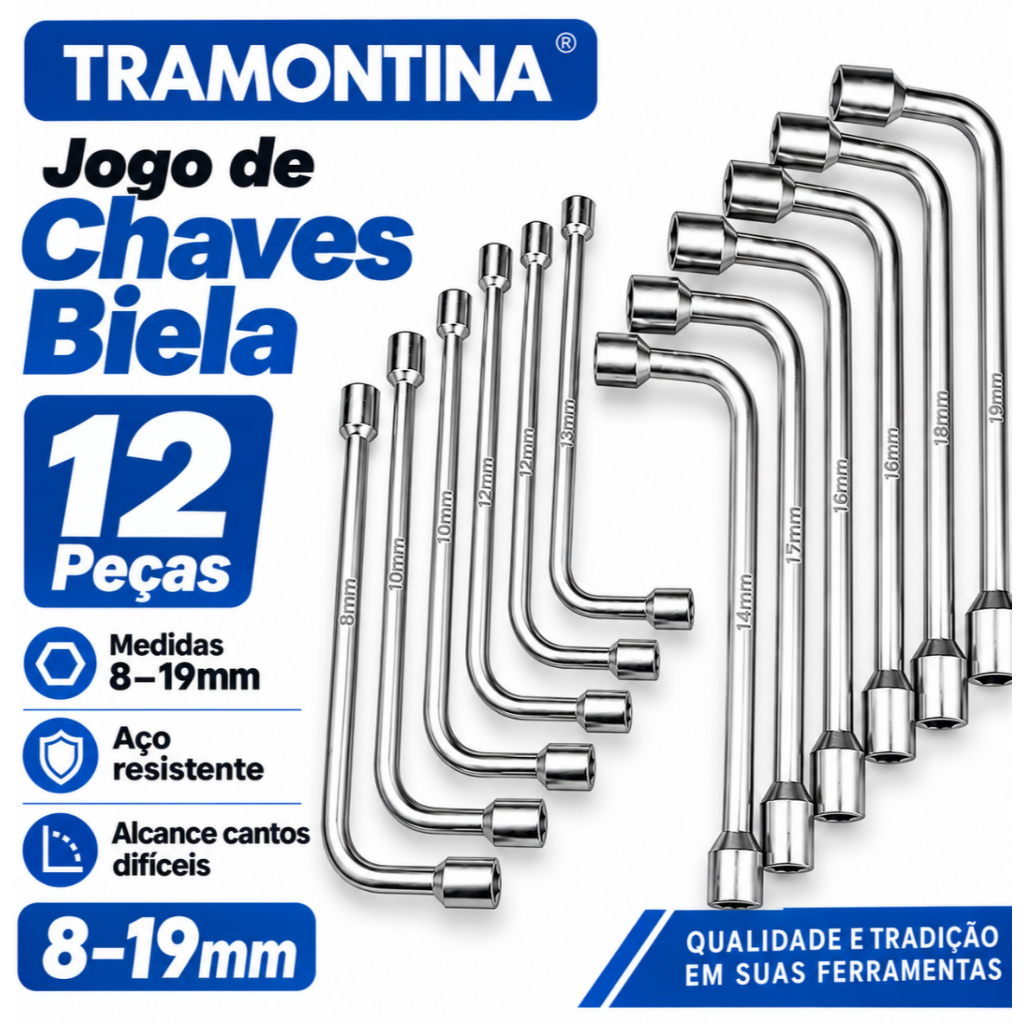 Kit 12 peças Jogo de chave biela kit ferramentas 8 a 19mm kit ferramentas jogo chaves biela chave boca Tramontina Pro