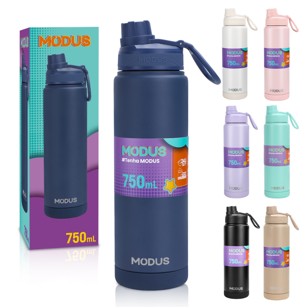 MODUS Garrafa Térmica 750ml Inox Quente e Frio Base De Silicone Removível Com Bico Rosqueável