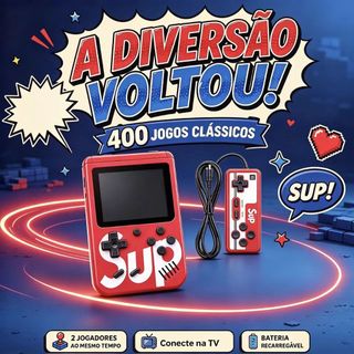 Console Portátil SUP 400 Jogos Clássicos | 1 ou 2 Jogadores, Bateria Recarregável Game Retro