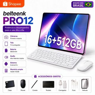 belteenk Tablet Pro12 Combo com Teclado e Mouse -11.6"inch 16GB+512GB Android  com 8800mAh Ideal para Estudos e Jogos