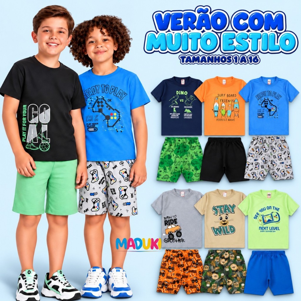 Kit 10 Peças Premium Infantil Juvenil Masculino Verão Roupas De Menino Tam. 1 a 16