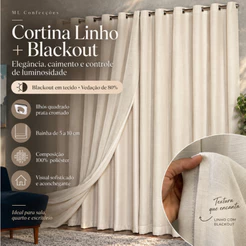 Cortina Voil Gaze de Linho 4,00 x 2,80 / 2,30/ 2,40/ 2,50/ 2,60/ 2,70 com Forro Blackout Original