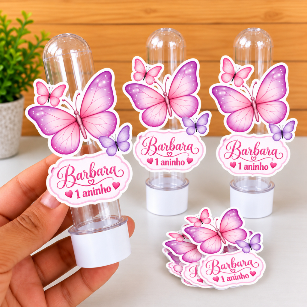 Aplique para Tubete Borboleta 3D Personalizado Decoração Festa Lembrancinha