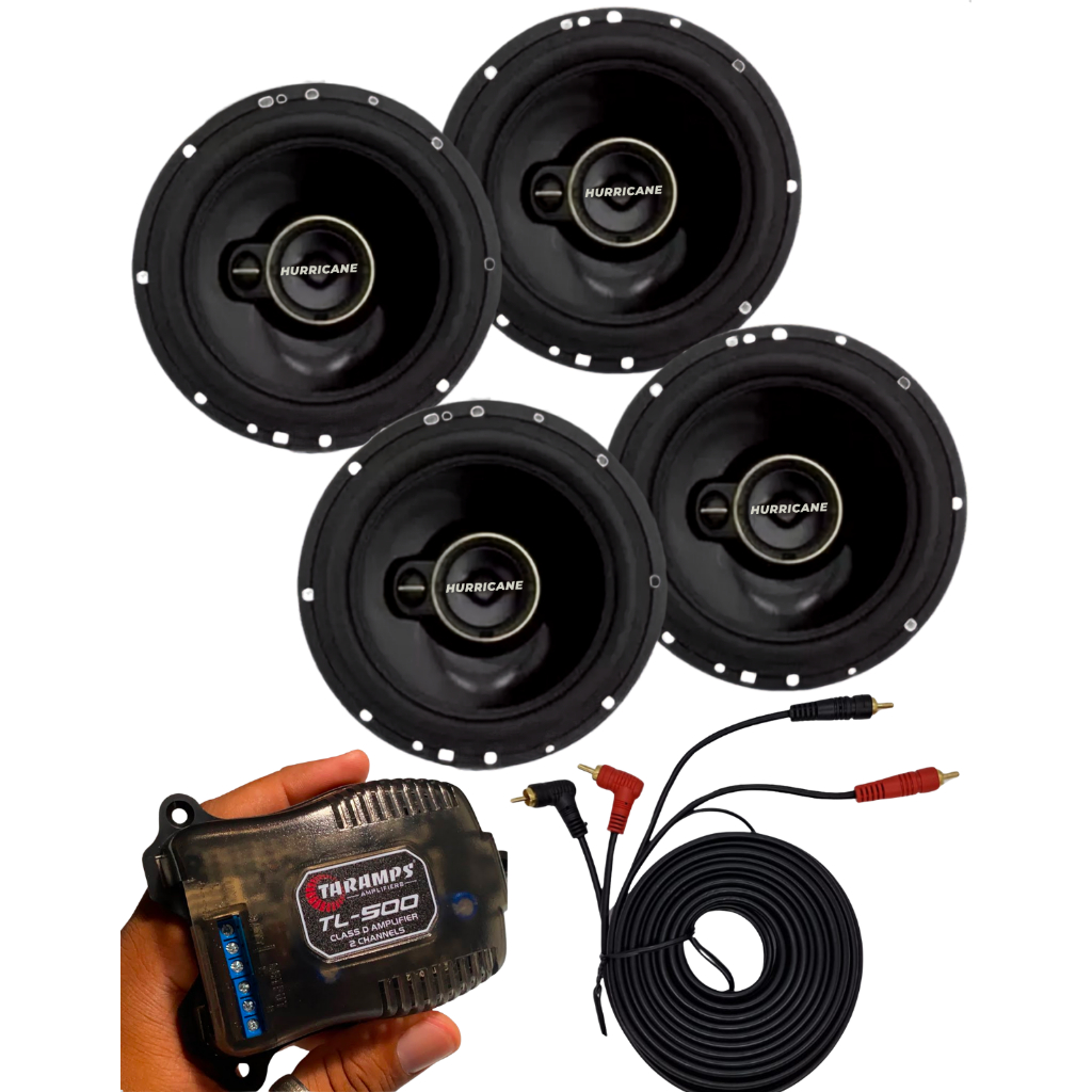 Kit Alto Falante Aurum Hurricane 6 Pol + Modulo TL500 + Cabo RCA 5 Metro Som Automotivo 2 Pares 240W