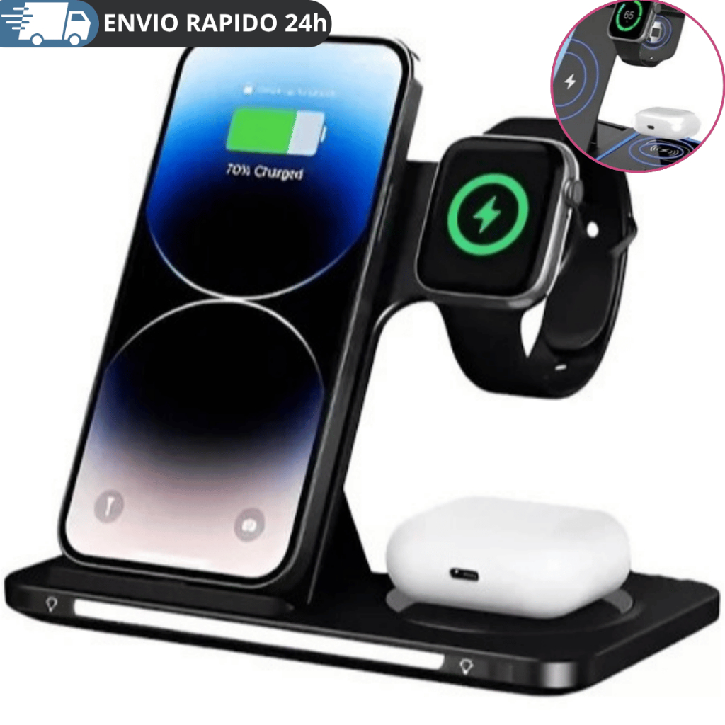 CARREGADOR POR INDUÇÃO DOBRÁVEL 3 EM 1 - CHAR-12527 - INOVA