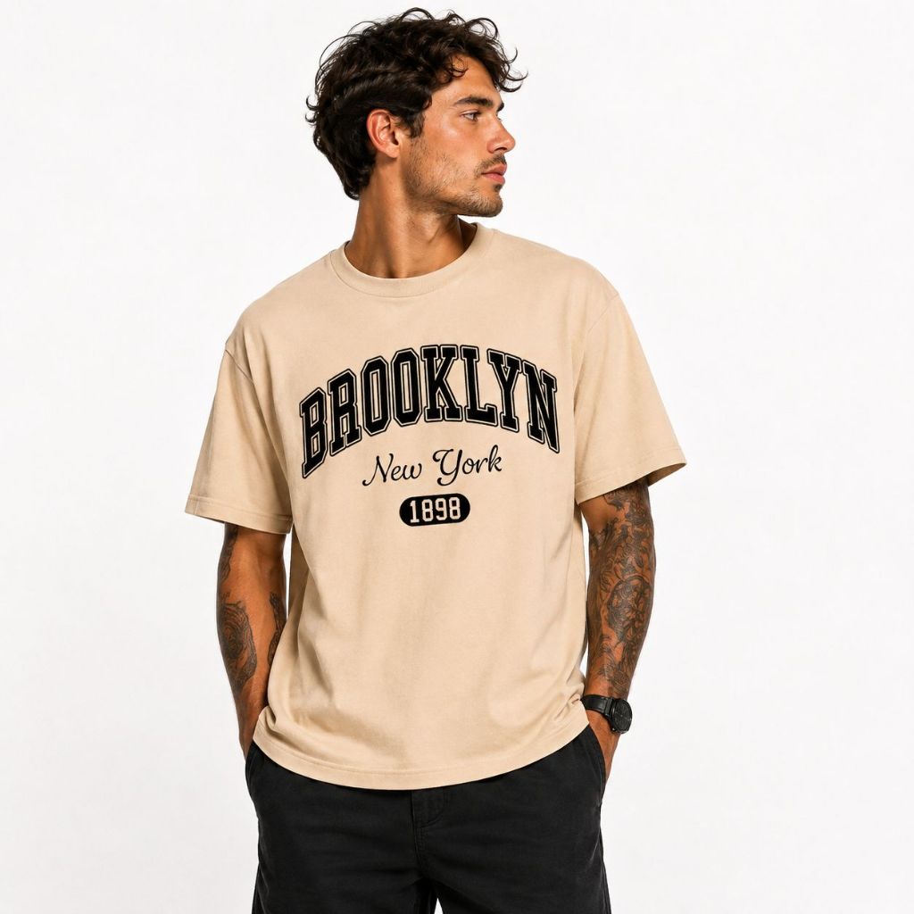 Camiseta Masculina Oversized Brooklyn New York Algodão Premium Estampada Streetwear Casual Confortável