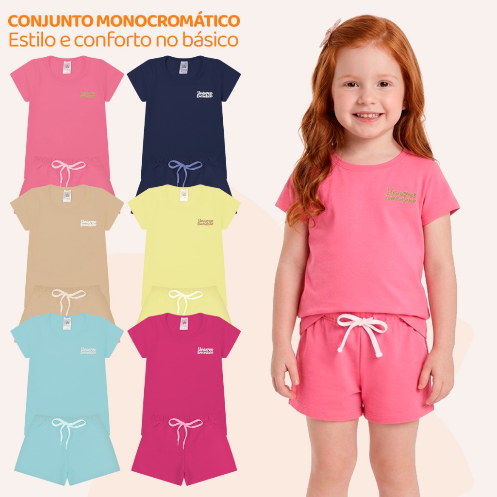Kit Sortido 6 ou 10 Peças de Roupas Infantil Menina Conjunto Verão Monocromático Conjunto Infantil Feminino Básico Liso