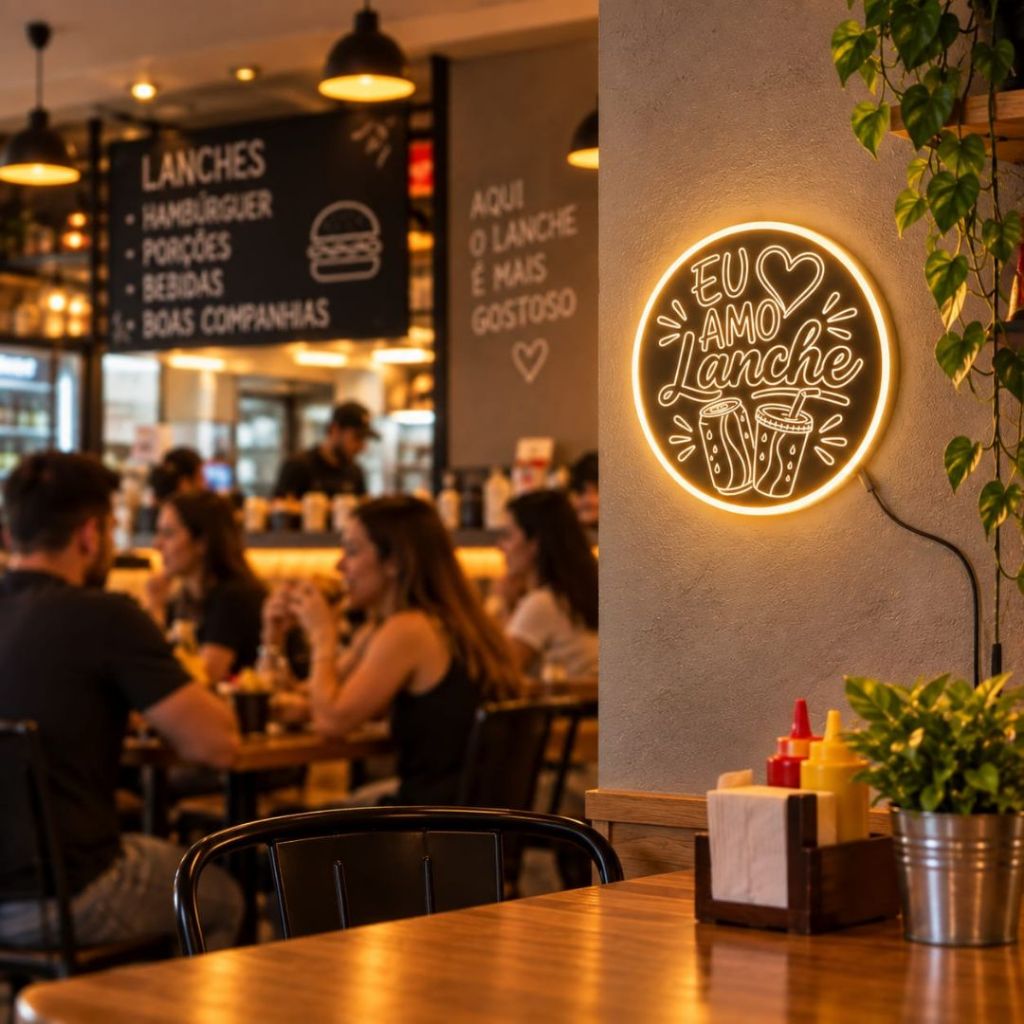 Luminária LED Neon 30x30cm Eu Amo Lanche Neon Branco Quente Decoração Parede Lanchonete Cozinha Bar — imagem 2 de 2