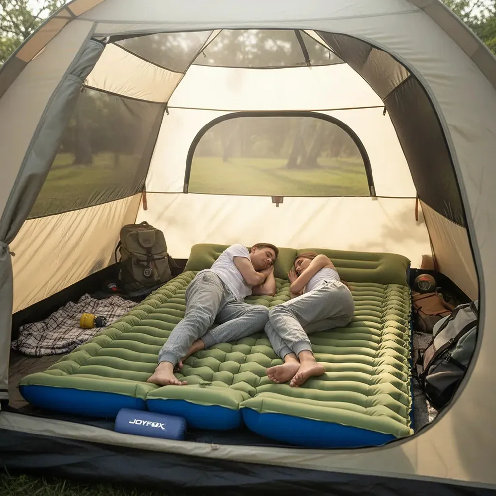 Colchão Inflável Dobrável Acampamento 203x136x10cm Impermeável Secagem Rápida Compacto Com Inflação a Pé JOYFOX — imagem 2 de 3