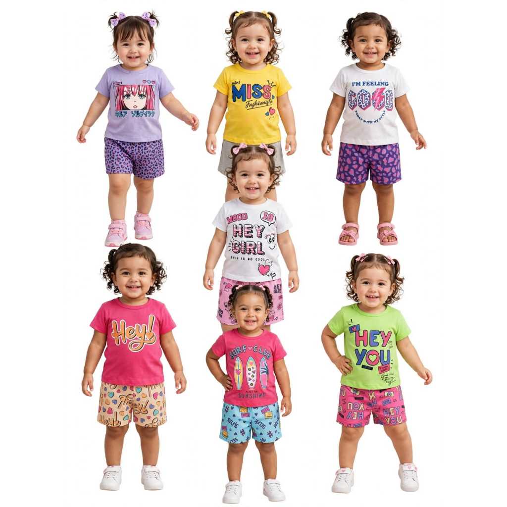 Conjunto Infantil Feminino Tamanho 2 - Verão 2 Peças Camiseta + Shorts