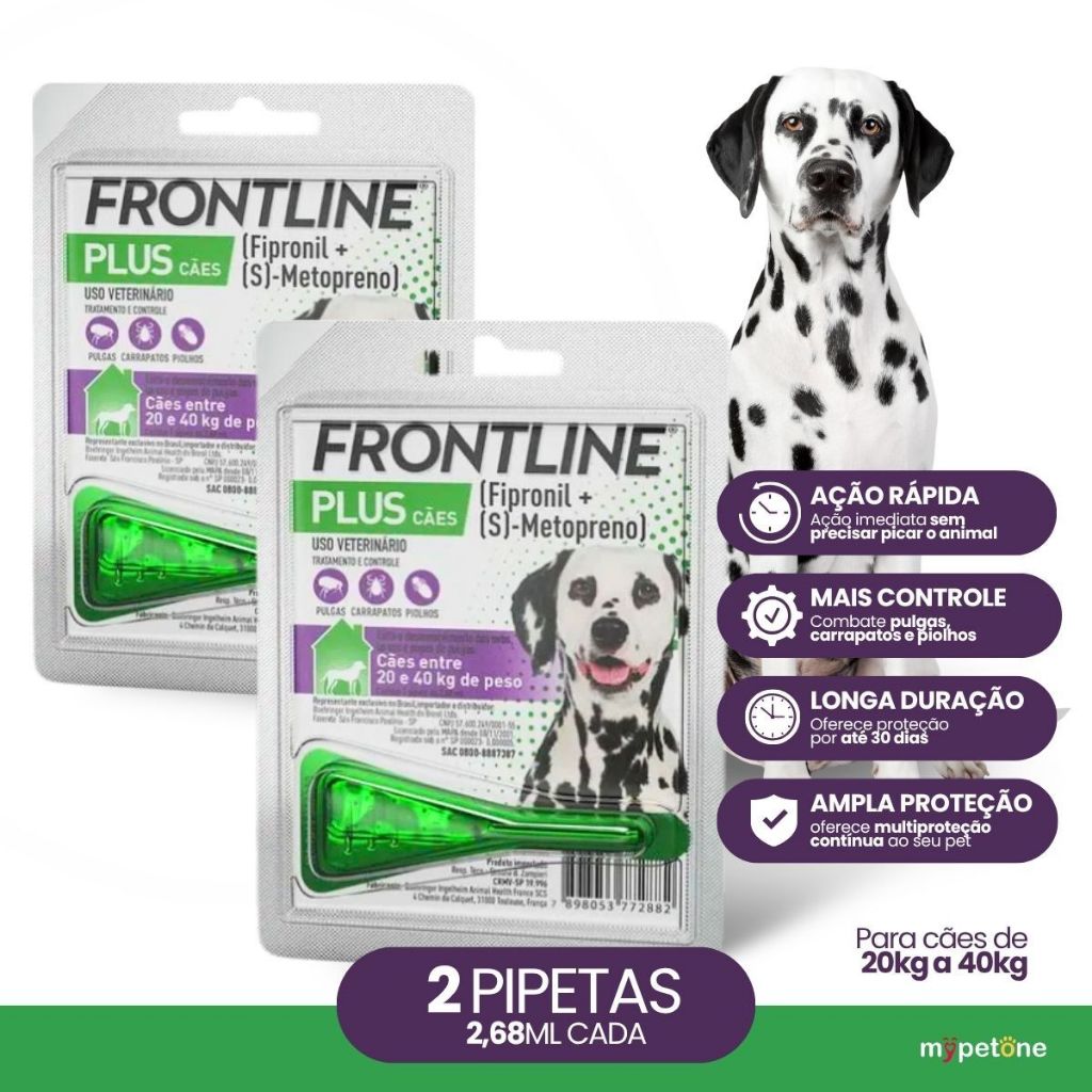 Kit 2 Antipulgas e Carrapatos Frontline Plus para Cães de 20 a 40 Kg - 1 Pipeta - 2.68 mL