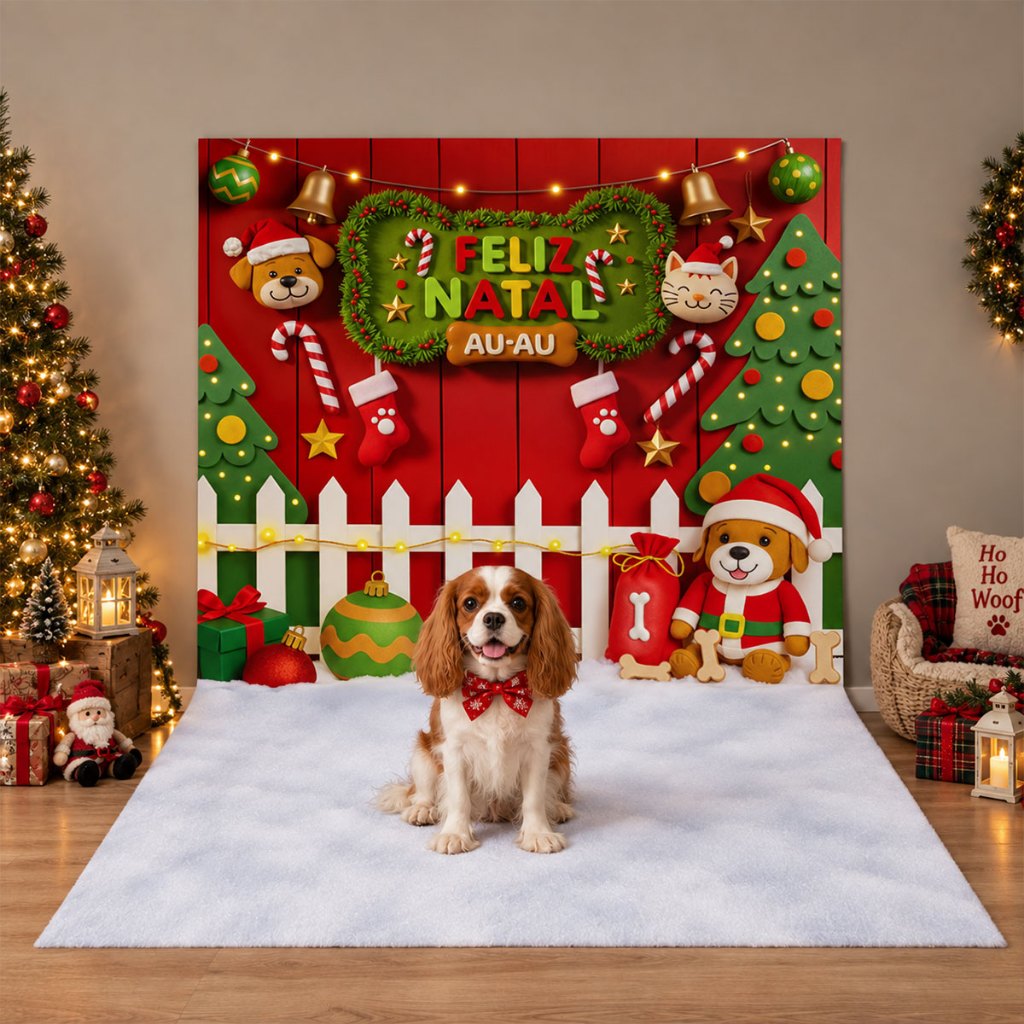 Fundo Fotográfico Pet Natal 1,20x1,70m Cenário Painel Natalino para Fotos Pet Shop Em Tecido Sublimado · foto 2