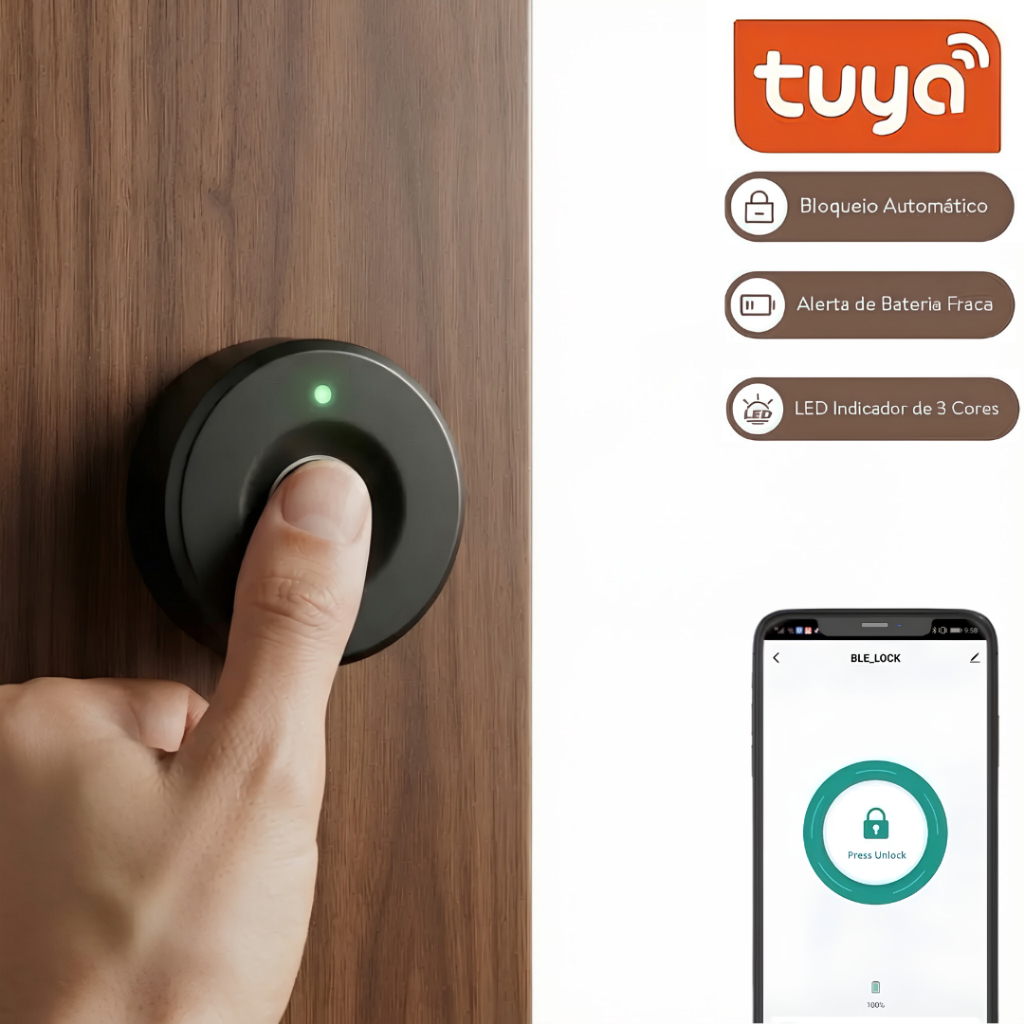 Fechadura Biométrica Tuya Bluetooth 20 Digitais para Armários e Gavetas com Alerta de Bateria