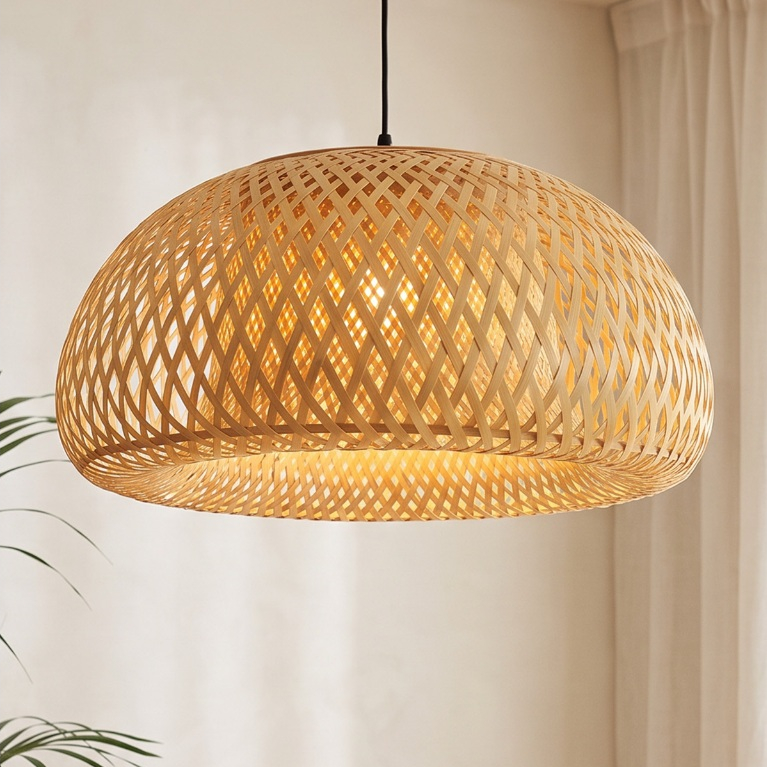 Luminária de Teto Lustre Pendente Bambu Yuna Malibu 45 Rústico Sala Quarto Cozinha Área Gourmet Copa