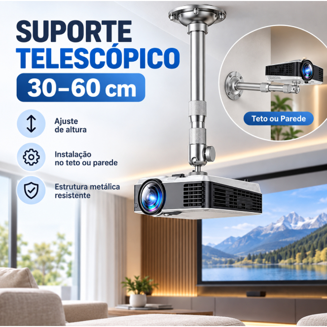 Suporte para Projetor De Teto E Parede De Montagem Extensível de 30cm ou 60cm