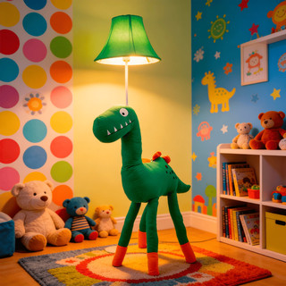 Abajur de Chão Vireon Dinossauro Gigante Pelúcia 122cm E27 Bivolt Luminária Infantil Quarto Bebê