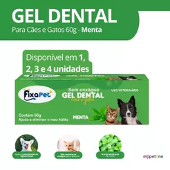 Gel Dental Menta 60g Gel Escovação Pet Para Cães e Gatos Sem Enxágue Fixa Pet 1,2,3 ou 4 Unidades
