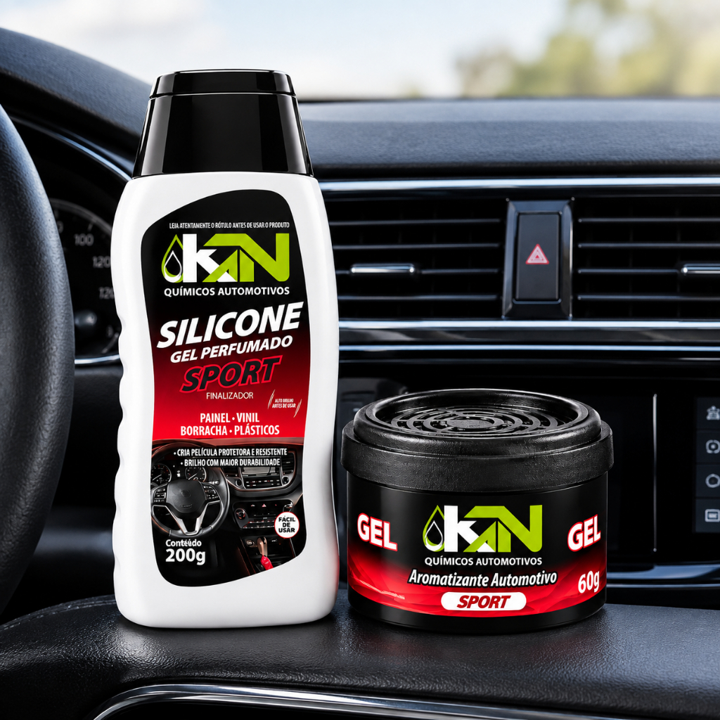 Kit Silicone e Aromatizante Sport em Gel Perfumado Cheirinho Carro Painel Vinil Plastico Automotivo