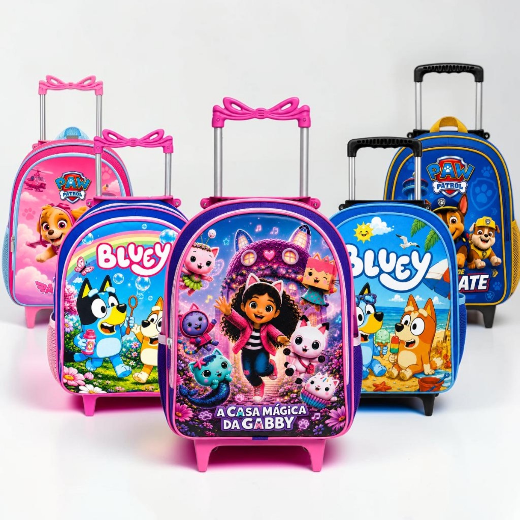 Mochila Rodinha Infantil Escolar Menina Menino