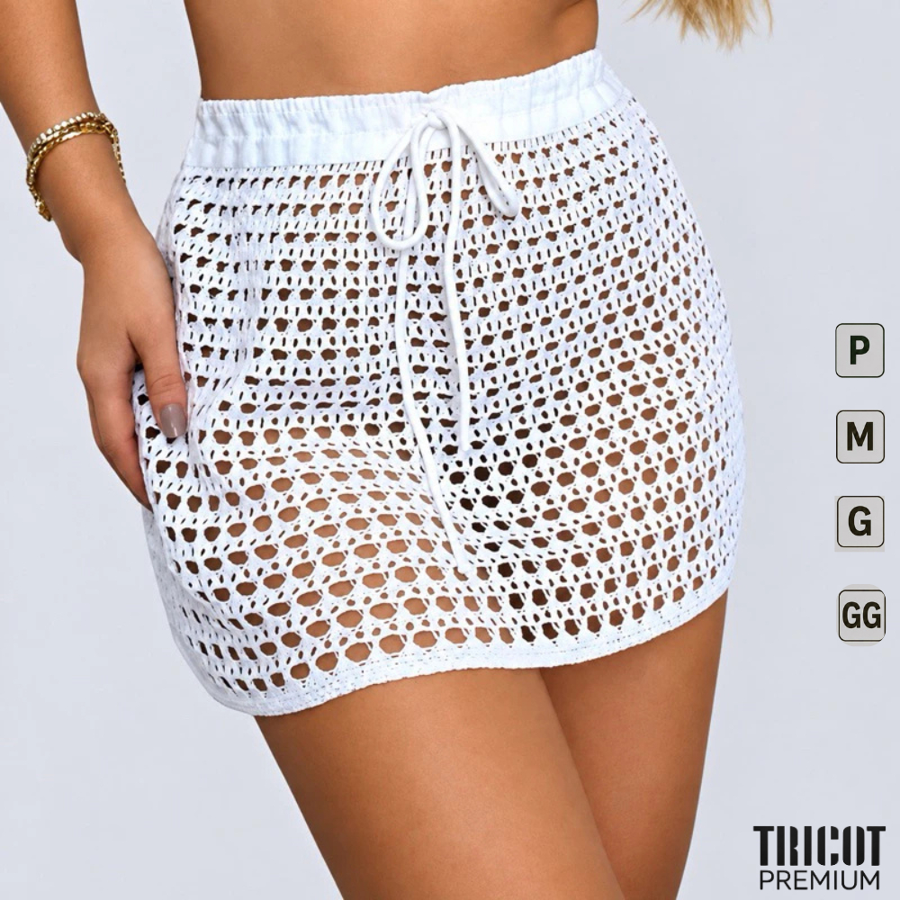 Saída de Praia Saia Crochê Tricot Moda Praia Verão do P ao GG