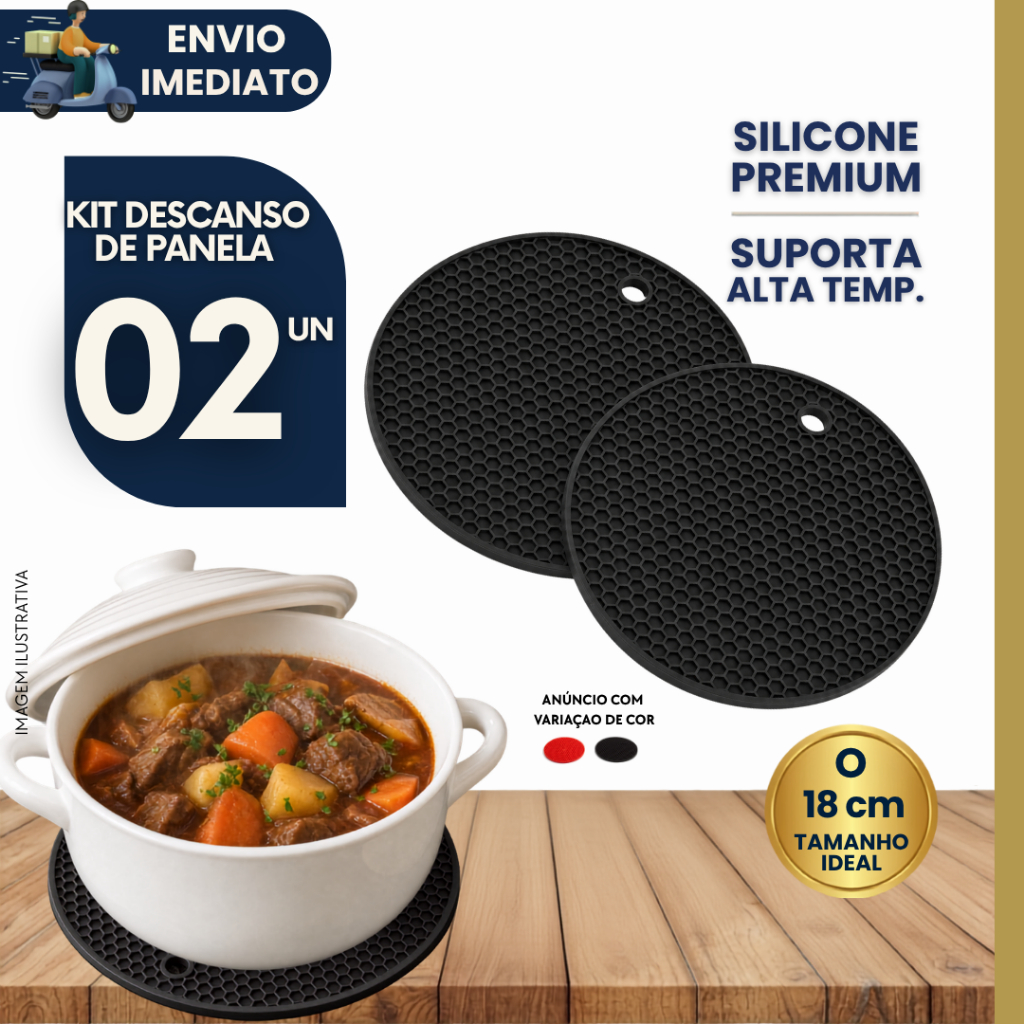 Kit 2 Descanso de Panela Silicone Antiderrapante Resistente Calor Protetor De Mesa Cozinha