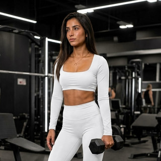 Blusa Cropped Blogueira Decote Quadradinho Manga Longa Tendência Academia Fitness Fit