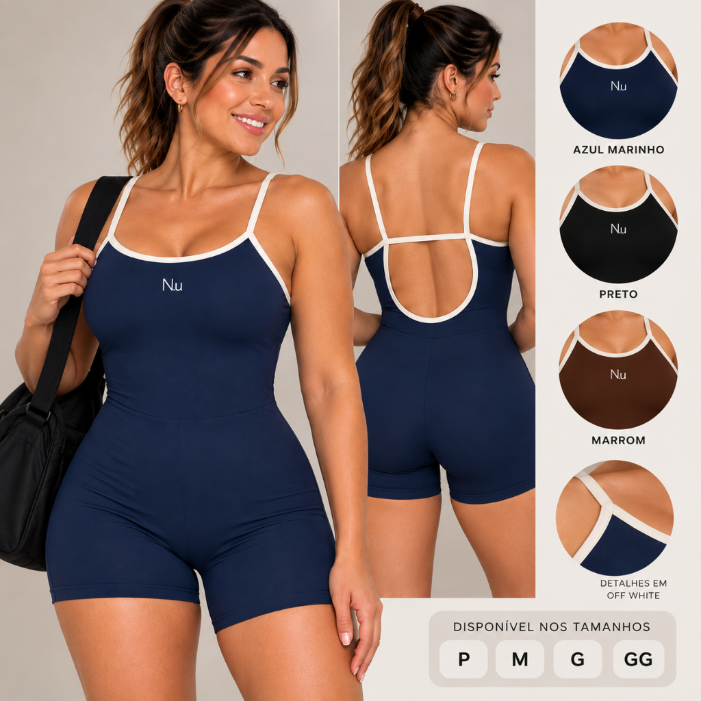 Macaquinho Fitness Feminino Costas Aberta Poliamida  Zero Transparência Academia Corrida Crossfit Yoga P M G GG