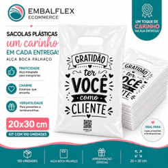 Sacola BRANCA Kit Com 100 Uni. Boca De Palhaço 20x30
