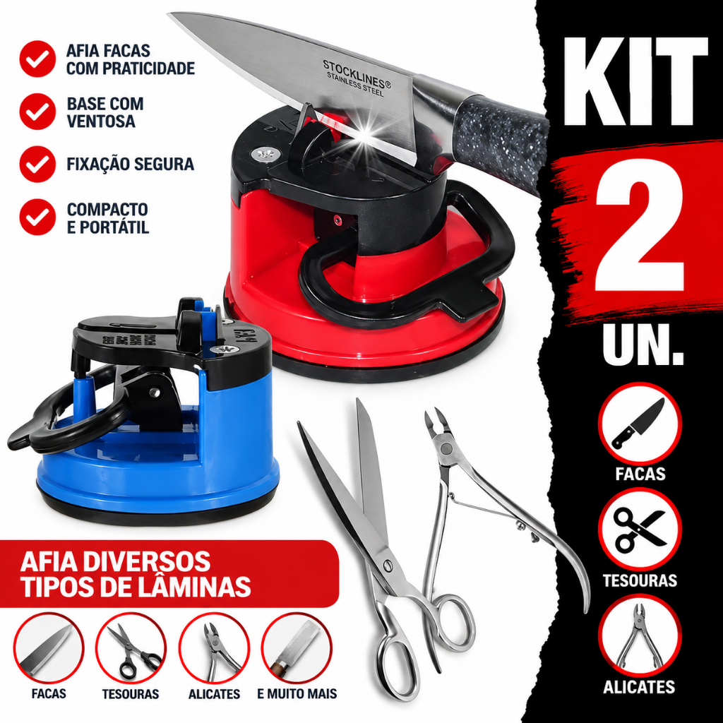 Kit 2 Amolador Afiador De Facas Afiar Tesouras Lâminas Alicate Ventosa Cozinha