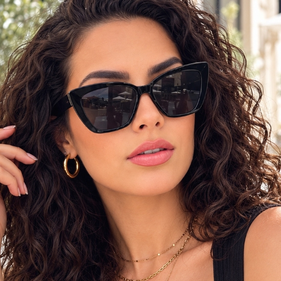 Óculos de Sol Feminino Gatinho Grande Retangular Fashion Luxuoso Proteção UV400