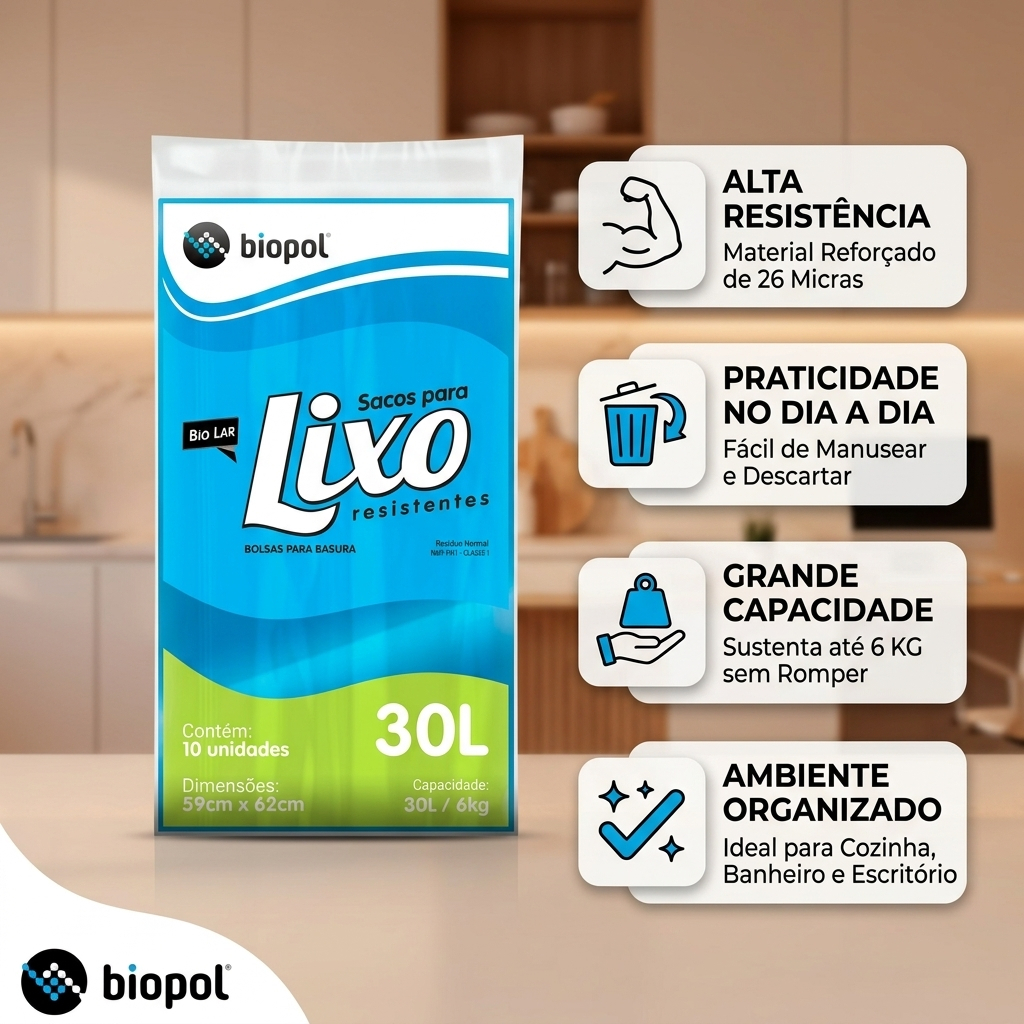 Saco de Lixo Biolar Biopol Azul 30L com 10Un