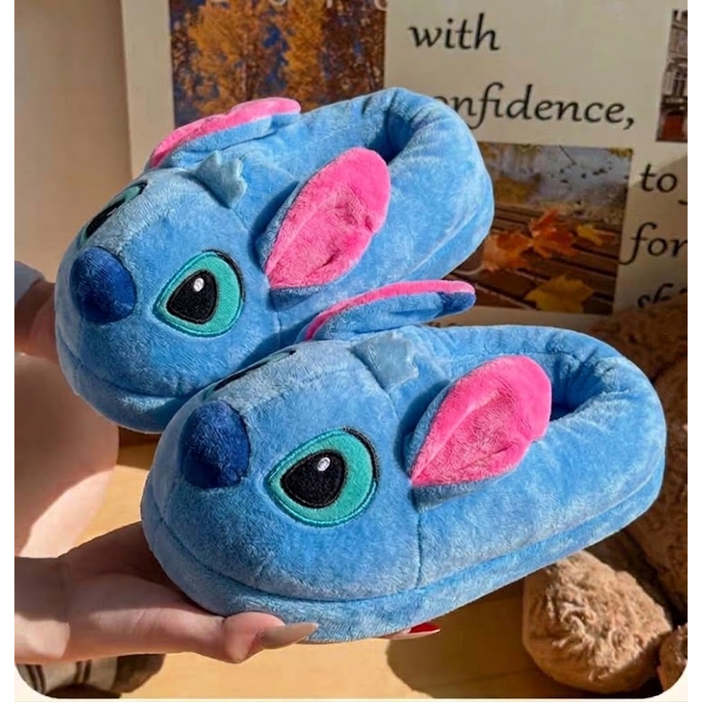 Pantufa Stitch Azul 3D Sola Antiderrapante Quentinha Confortável Frio Inverno PRONTA ENTREGA