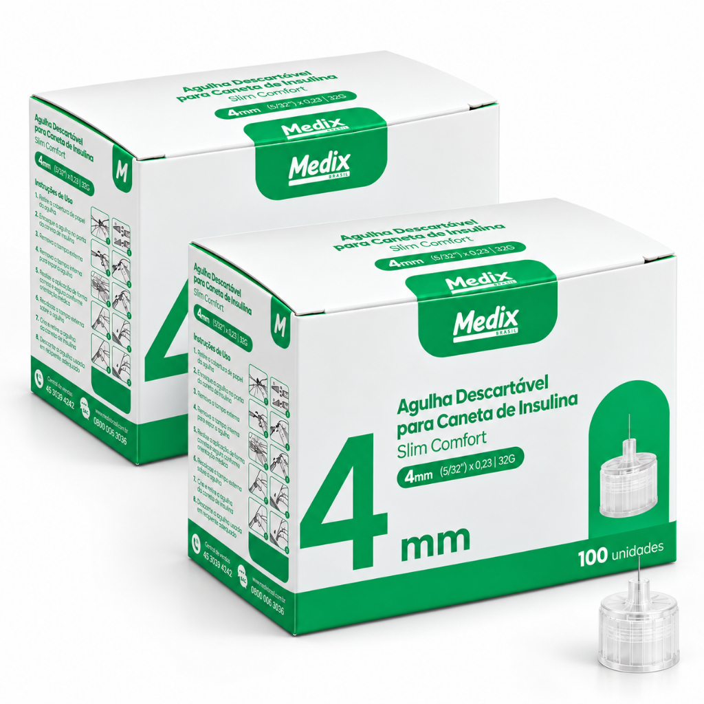 Agulha Caneta Insulina Medix 4mm 32G 100 Unidades