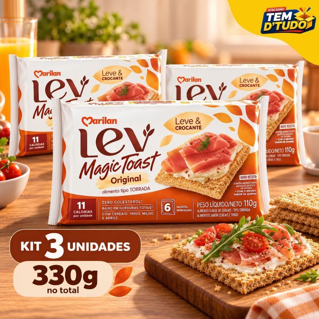Kit 3 Torrada Lev Magic Toast Original Marilan 330g Leve e Crocante Envio Rápido
