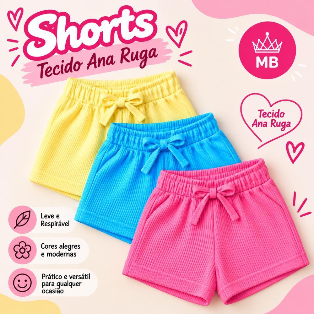 short infantil canelado menina verão modelo leve  Shortinho Confortável Infantil menina Ribana