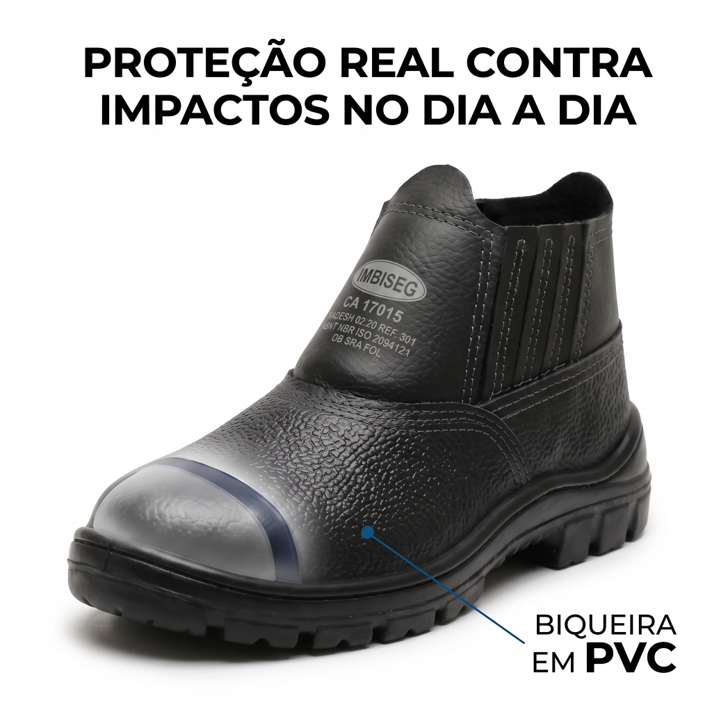 Botina Bota de Couro EPI Botina Profissional para Trabalho CA Aprovado Unissex Biqueira PVC Obra — imagem 2 de 2