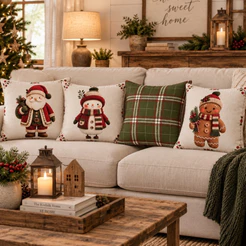 Kit 4 capas almofada linho natal estampa moderna 43x43cm decorativo casa sofa poltrona cama