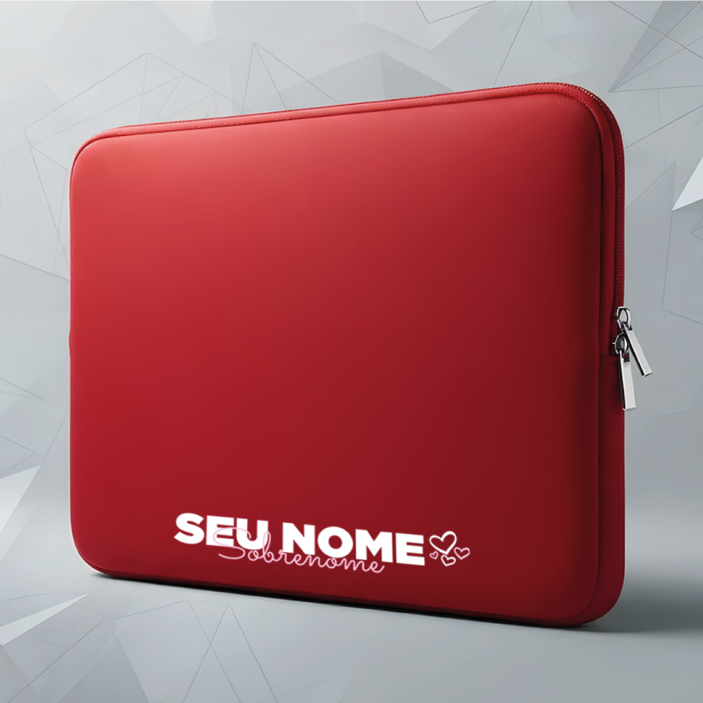 Capa Case Pasta Maleta Para Notebook Neoprene Ultrabook 15.6/14/13.3/12/11/10/17 Personalizada Com Nome e Sobrenome