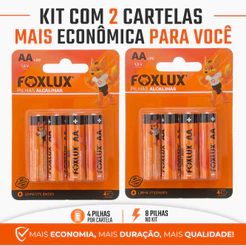 Pilha Alcalina AA Pequena Foxlux 1,5V LR6 Kit com 8