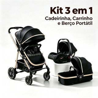 Carrinho de Bebê 3 em 1 Completo – Inclui Moisés e Bebê Conforto