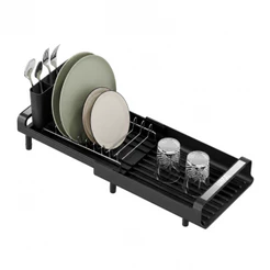 LUMAI Escorredor de Prato e Louça Helsinque Pequeno Compacto Extensível Aço Inox com Porta-Talheres