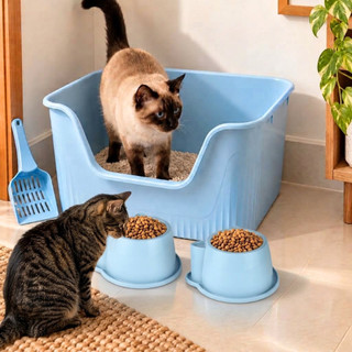 Kit Caixa de Areia para Gato Grande Gigante Alta Cama Caminha Toalete Antiodor Sanitario Furba Comedouro Pa Higienica