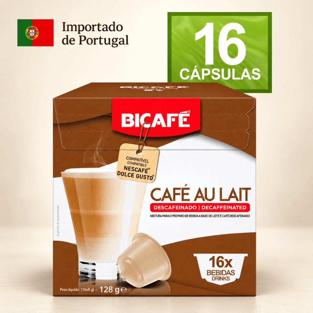 Cápsula Importada Café com Leite Descafeinado Sem Açúcar Bicafé Compatível Dolce Gusto 16 Cápsulas Importadas