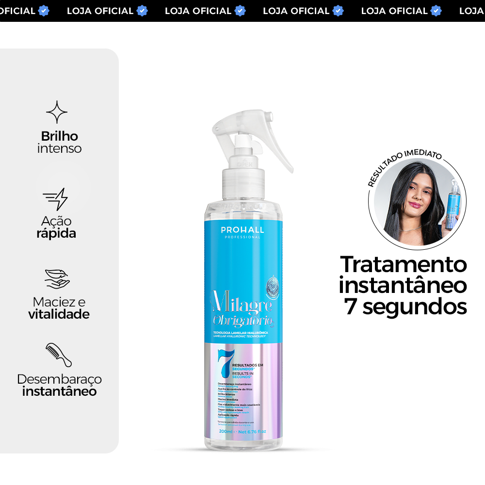 Água Lamelar Milagre Obrigatório Prohall: Antifrizz e Desembaraço em segundos