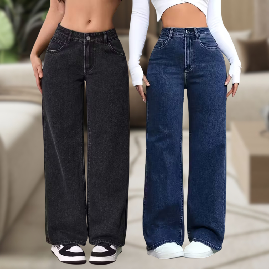 Calça Jeans Feminina Wide Leg Cintura Alta Pantalona Boca Larga Caimento Perfeito Empina Bumbum Confortável Legitmo — imagem 2 de 2