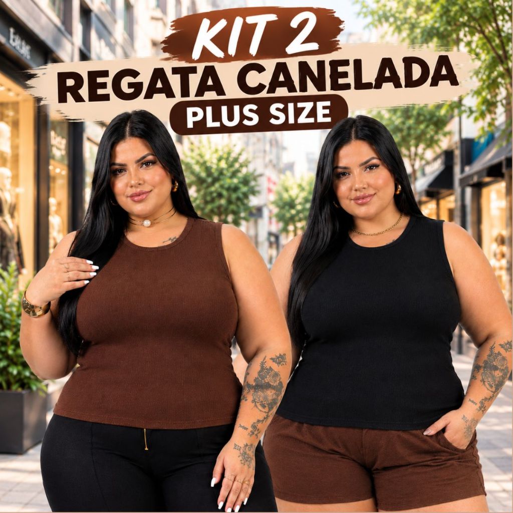 Kit 2 Regata Feminina Plus Size Canelada Verão Regata Gola Redonda Curvy Curve Veste G1 44 ao 54