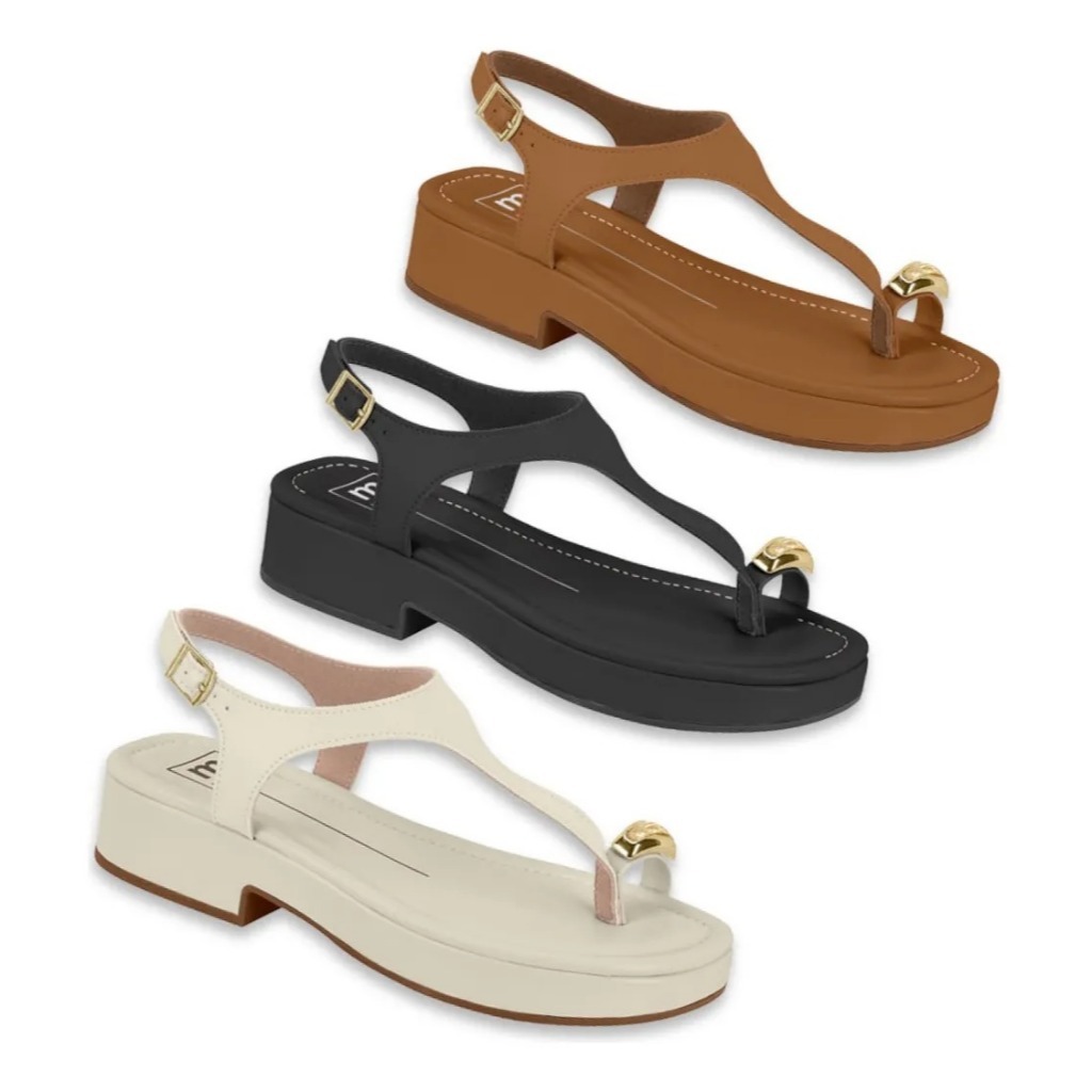 Sandália Moleca Feminina Flatform Papete Confortavel Com Anel De Dedo Metalizado